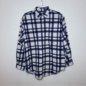 LL Bean Flannel Shirt Men’s Large Regular Plaid Blue White 100% Cotton